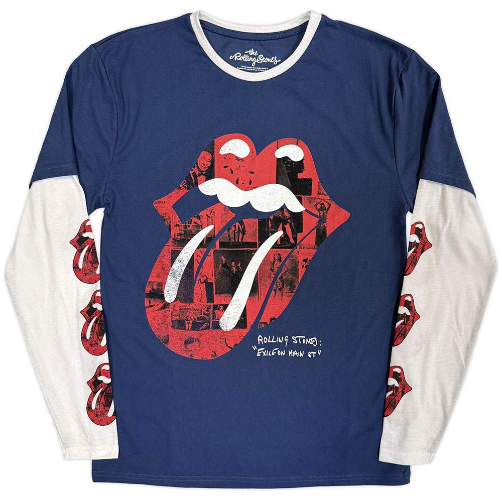 The Rolling Stones - Collage Tongue Top à manches longues - Bleu foncé/Blanc